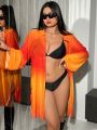 SHEIN Swim Y2GLAM Plus Size 1pc Long Gradient Semi-Transparent Kimono