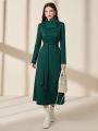 SHEIN Mulvari Turtleneck Raised Flower Pattern Long Sleeve Elegant Dress