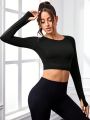 SHEIN Yoga Basic Solid Color Thumb Hole Cropped Sports T-Shirt