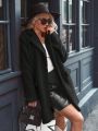 SHEIN Essnce Long Teddy Fleece Coat With Oversized Lapel