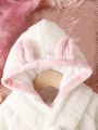 Baby Girl Contrast Binding 3D Ears Design Hooded Jumpsuit With Scarf