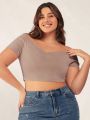 SHEIN BASICS Plus Size Women'S One Shoulder Short Sleeve T-Shirt