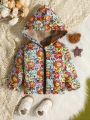 Fashionable Baby Boys' Casual Cartoon Printed Hooded Zip-up Jacket