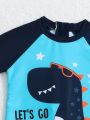 Baby Boy Dinosaur Pattern Contrast Color One-piece Swimsuit