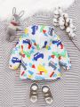 SHEIN Baby Boys' Cartoon Car Pattern Hooded Fleece Jacket