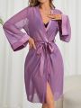 Women's Solid Color Satin Patchwork Casual Sleepwear Robe