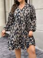 SHEIN LUNE Plus Size Printed Lantern Sleeve Dress