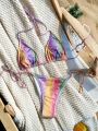 SHEIN Swim Y2GLAM Color Block Triangle Cup Tie Side Bikini Set