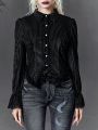 Goth Solid Ruffle Trim Button Front Shirt