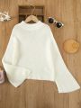 SHEIN Kids EVRYDAY Tween Girl Trumpet Sleeve Mock Neck Sweater