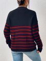 Striped Drop Shoulder Zipper Front Sweater