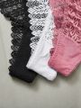 3pcs Plus Size Lace Trimmed Triangle Underwear