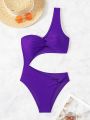 SHEIN Swim Chicsea Women's One Shoulder Twist Front Cutout Monokini Swimsuit