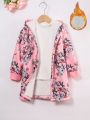 SHEIN Kids QTFun Little Girls' Romantic Flower Pattern Printed Winter Coat, Perfect For Cold Weather In Fall And Winter