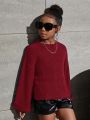 SHEIN Kids Cooltwn Tween Girls Drop Shoulder Fuzzy Cuff Sweater