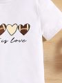SHEIN Girls' Heart & Letter Print Short Sleeve T-shirt