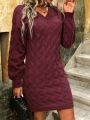 SHEIN LUNE V-Neck Cable-Knit Sweater Dress