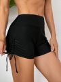 SHEIN Swim Basics Women's Solid Color Drawstring Side Shorts Swimsuit Bottom