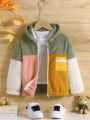 Young Girl Colorblock Letter Patched Detail Hooded Teddy Jacket Without Tee