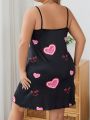 Plus Size Heart Patterned Cami Dress