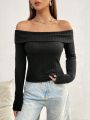 SHEIN ICON Off-shoulder Solid Color Long Sleeve T-shirt