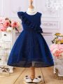 SHEIN Kids Nujoom Young Girl's Double Layer Ruffle Hem Sequins Detail Asymmetric Skirt Hem Dress