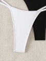 SHEIN Swim Basics Solid Color Swimsuit Thong Bikini 2pcs/set