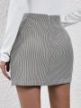 SHEIN Privé Elegant Houndstooth Split Skirt