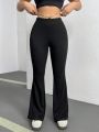 SHEIN Coolane Women's Solid Color High Waist Flare Pants With Elasticity