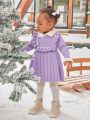SHEIN Infant Girls' Long Sleeve Collar Cute Casual Knit Sweater Dress