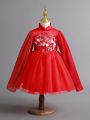 Little Girls' Chinese Dress With Long Sheer Sleeves And 3d Flower Decor