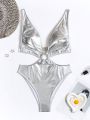 SHEIN Swim BAE Women'S Metallic Cutout Monokini Swimsuit