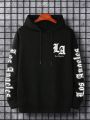 Extended Sizes Men's Letter Printed Drawstring Hoodie