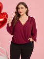 SHEIN Clasi Valentine's Day Plus Size Women's Back Patchwork Lace Blouse