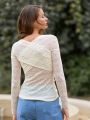 Anewsta Twisted Detail Long Sleeve Lace Top