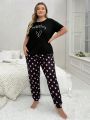 Plus Size Letter Heart Print Pajama Set