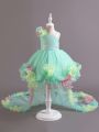 Little Girls' Asymmetrical Neckline Sequined Waist Tulle Party Dress