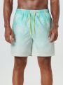 Men'S Palm Tree Print Shorts With Gradual Color And Diagonal Pockets For Beach