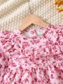 Baby Girl Floral Print Lace Decorative Dress