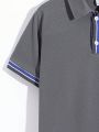 SHEIN Boys' Leisure Knitted Polo Shirt With Contrast Collar, Solid Color And Striped Pattern