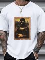 Men's Plus Size Funny Mona Lisa Printed T-Shirt