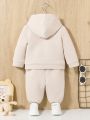 SHEIN Baby Boy Letter Patched Kangaroo Pocket Quilted Hoodie & Sweatpants