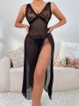 Women's Sexy Lace & Mesh Lingerie Dress With T-Back Panties