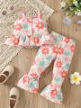 Baby Floral Print Ruffle Hem Cami Top & Flare Leg Pants