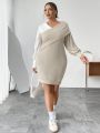 SHEIN Essnce Plus Size Women's Color Block Cross Front Dress