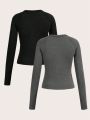 Women'S Long Sleeve Athletic T-Shirt With Dropped Shoulders