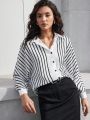 SHEIN BIZwear Women's Striped Batwing Long Sleeve Shirt