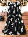 Plus Size Women's Floral Print Round Neck Long Sleeve Dress