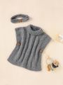 Baby Girl Turtle Neck Button Detail Sweater Vest & Headband