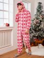 Men Christmas Print Hooded Teddy Sleep Onesie